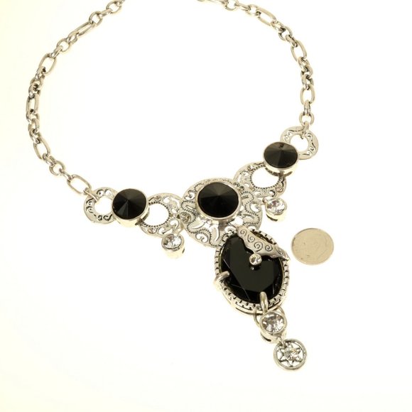 Chunky DG Necklace Black Stone Silver Tone - Picture 9 of 14